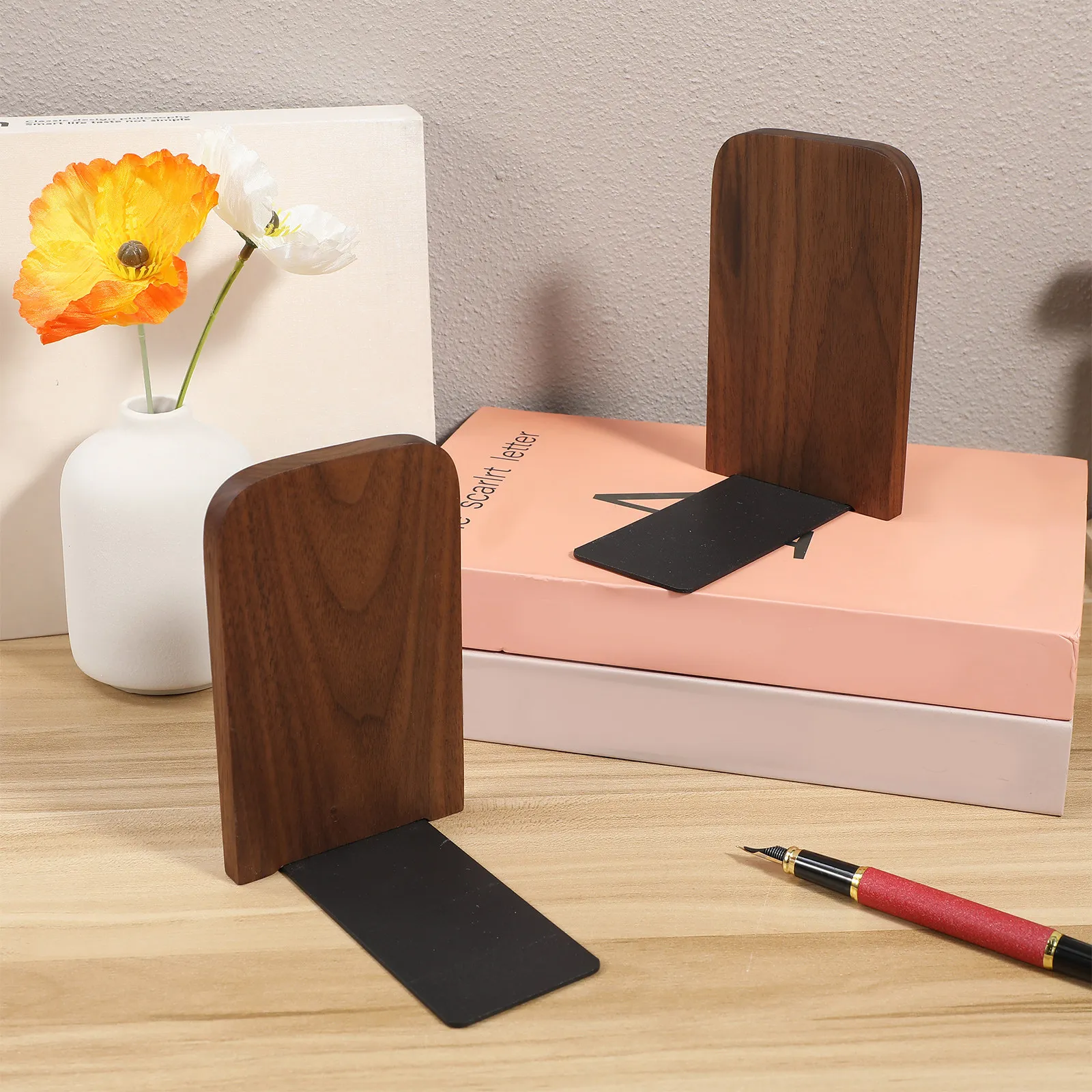 

2Pcs Rustic Wooden Bookends Decorative Bookends for Books Heavy Duty Book Ends Nonslip Bookshelf Accessories Vintage Style