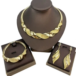 YUMINGLAI Simple Design Two Tones Necklace Earring African Party Ladies Jewelry Set FHK20453