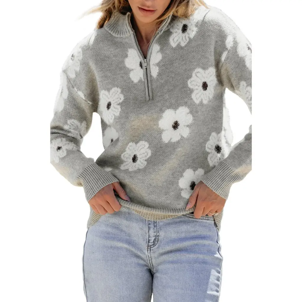 

Женский свитер на плечах с цветочным принтом и длинным рукавом, универсальная независимая станция, европейская и американская мода, осенний новый топ