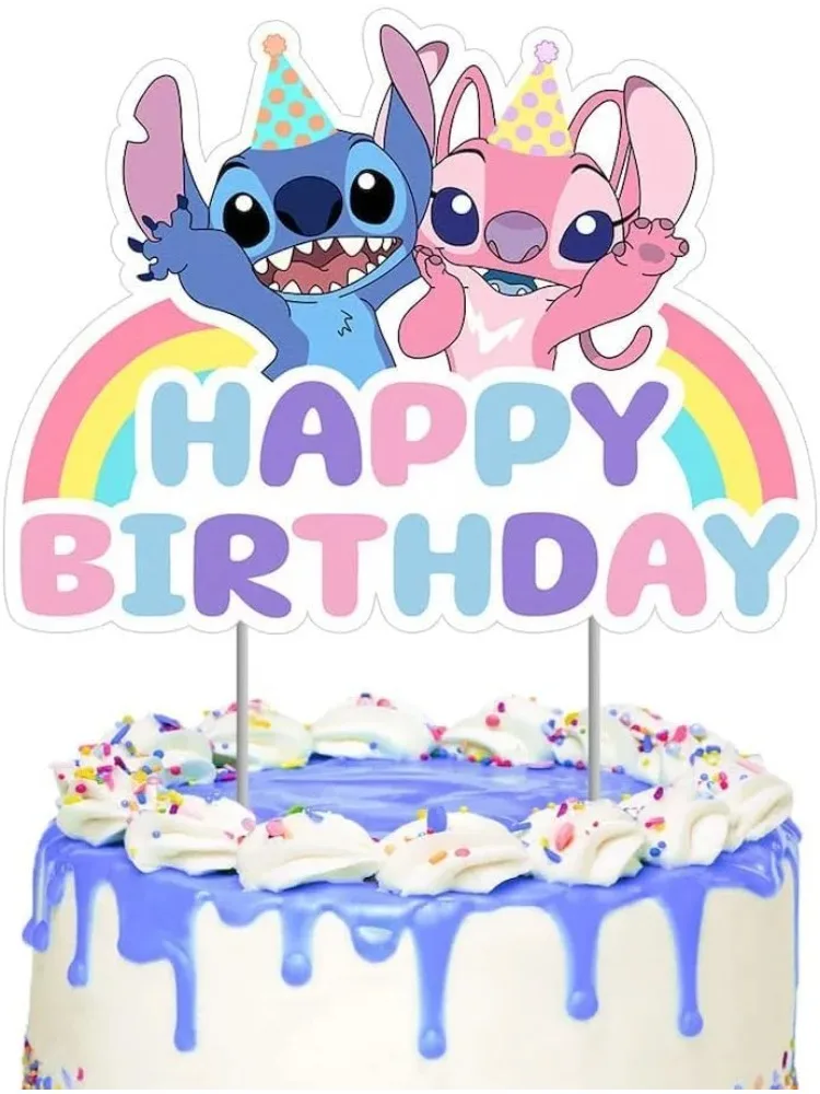 Décor de gâteau Kawaii Lilo & Stitch Bluey : carte de décoration de gâteau Anime – Fournitures de fête d'anniversaire pour enfants, cadeau de drapeau d'anniversaire pour bébé