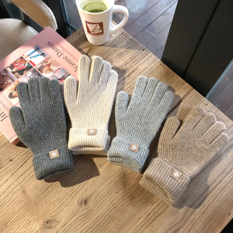 1 pair  Pure  Wool Knitted Labeling Gloves Finger Exposed Touch Screen Cold-Proof  Style Xiaohongshu Grass Autumn Winter