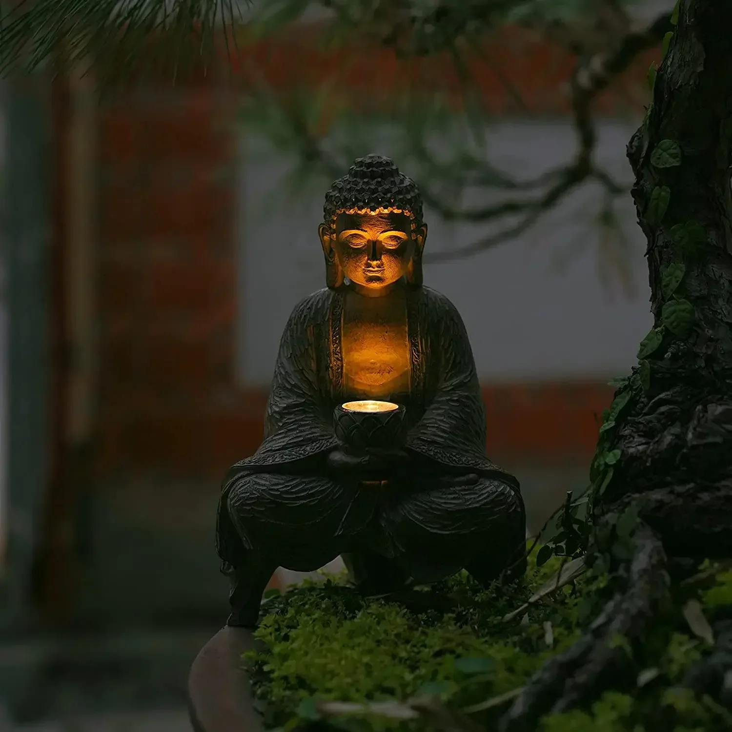 Meditating Buddga Statue Sculpture Outdoor Garden Solar Light Buda Zen Home Ornament Figurines Balcony Yard Patio Decoration