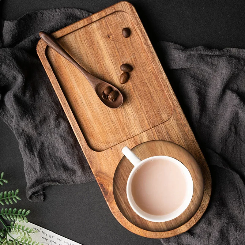 Desktop Coaster Coffee Cup Tray Mat, Rosewood Wooden Table Pad Placemat for Breakfast Pastry Bread Afternoon Tea