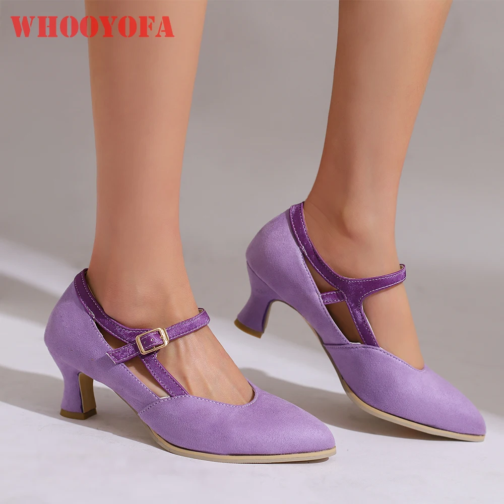 

Новые модные женские туфли-лодочки на низком каблуке 6 см, фиолетово-черные, с острым носком, повседневные, большие размеры 42, 45, 48 (весна 2026)