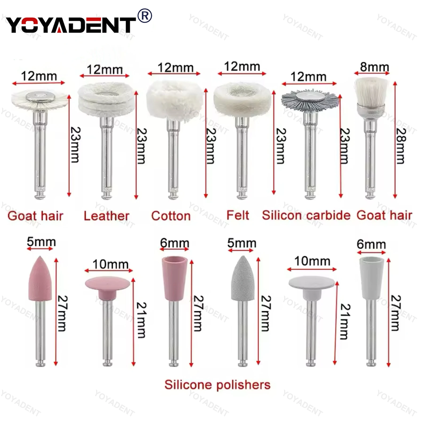 Dental Polishing Set Mixed Brush Head Polishing Grinding Head For Low Speed Handpiece Fit Resin Ceramic Etc Burnishing 12Pcs/Box