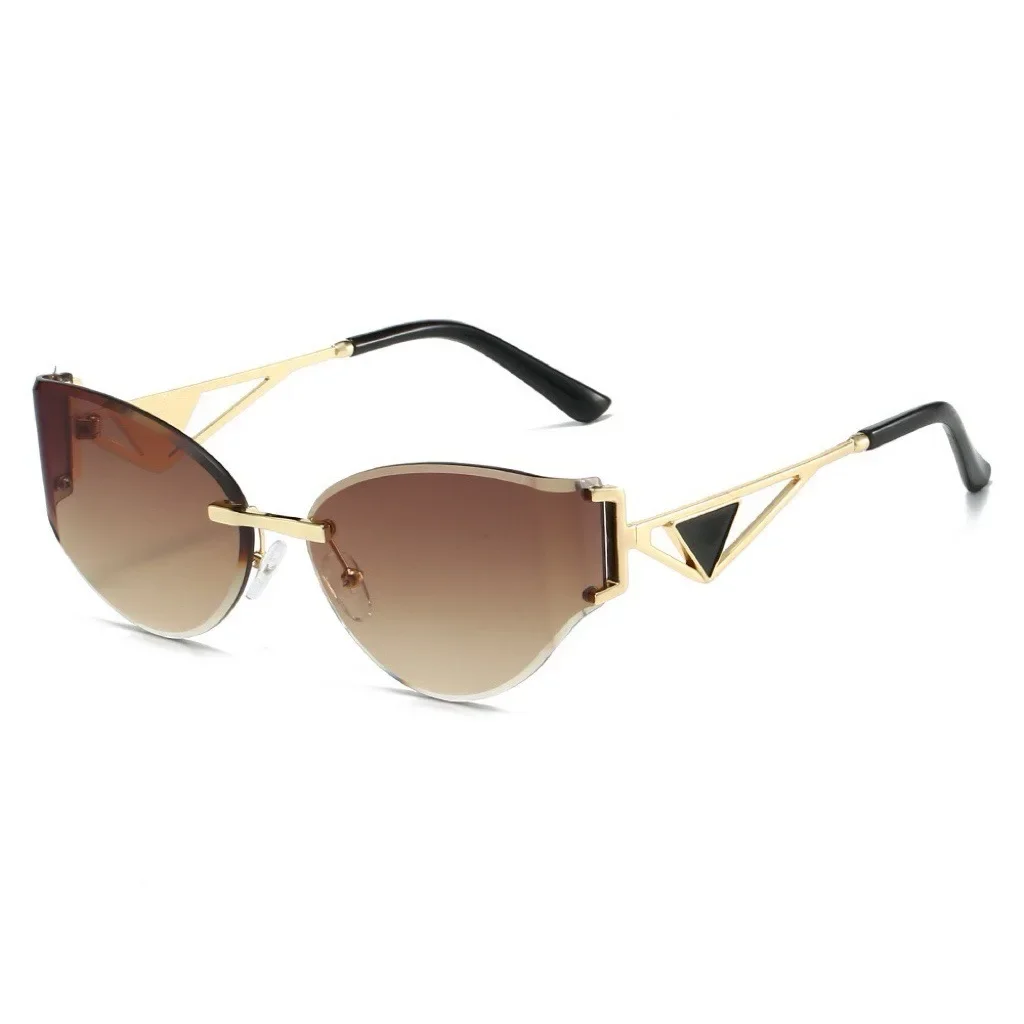 

Ins 2025 New Fashion Rimless Curved Cat Eye Sunglasses Women Men Alloy Legs Hollow Triangle Sun Glasses Ladies Versatile UV400