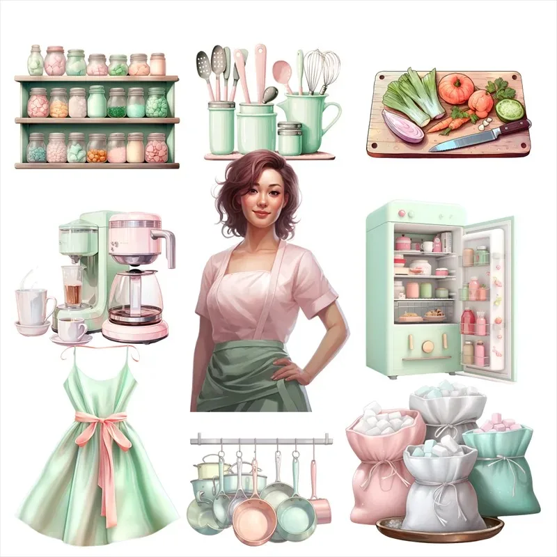 Watercolor Green Kitchen Series Housewives Stickers Crafts and Scrapbooking Stickers Kids Toys Book Decorative Sticker DIY