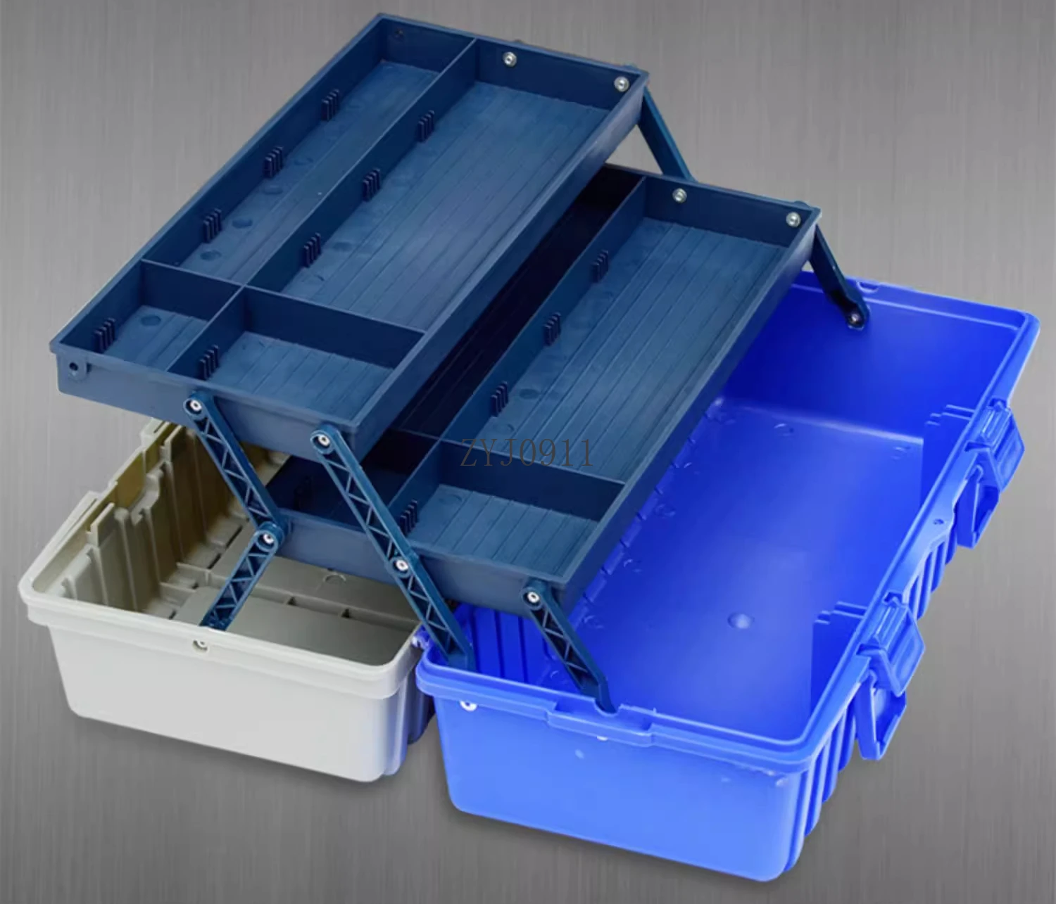 Multifunctional plastic folding three-layer plastic toolbox, portable electrician repair large household storage