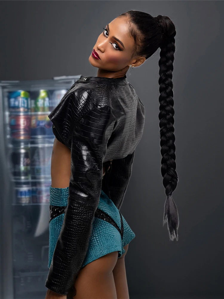 Whatiwear Giacca corta in ecopelle Cardigan con zip da donna Manica intera Ombelico esposto Cappotto classico stile Hip-Hod per ragazze calde