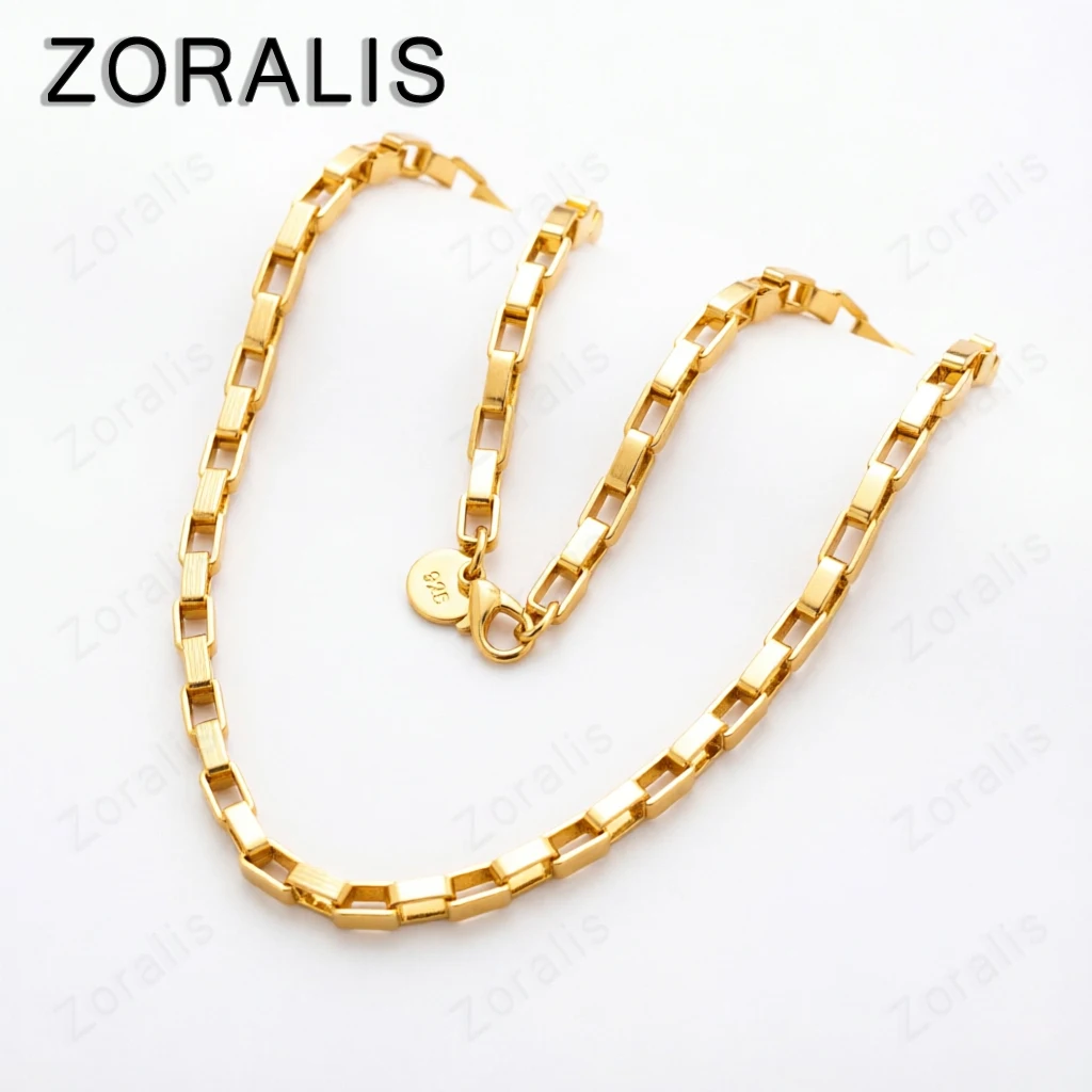 Collier chaîne à maillons rectangulaires en or 18 carats, 4mm, pour femmes et hommes, bijoux de mode pour fiançailles, mariage, cadeau de noël