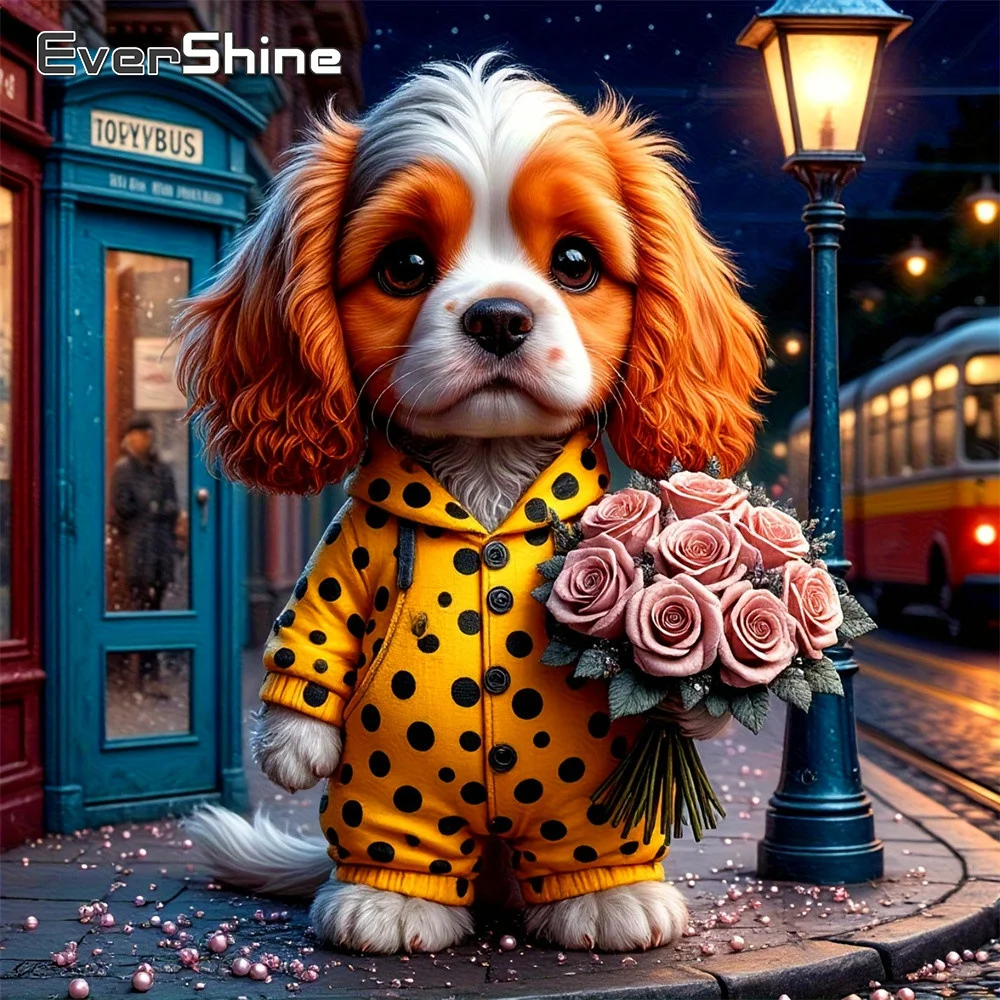 Evershine Voll-Diamant-Stickerei Tierbild aus Strass-Malerei Hund DIY Mosaik Rosenblüte DIY Deko für Zuhause