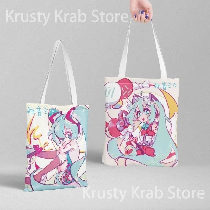 Hatsune Miku Handbags 36x39cm Tote Bag Kawaii Anime Storage Bag Canvas Large Capacity Shopping Bags Double Sided Printing Gifts