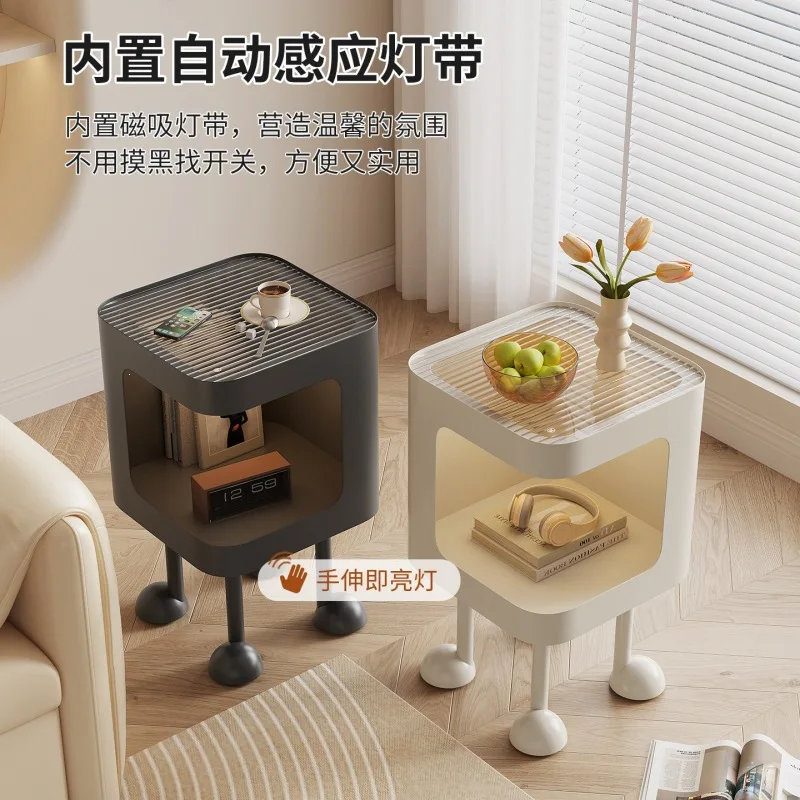 Cute cream wind bedside table with lamp household bedroom bedside cabinet storage shelf small