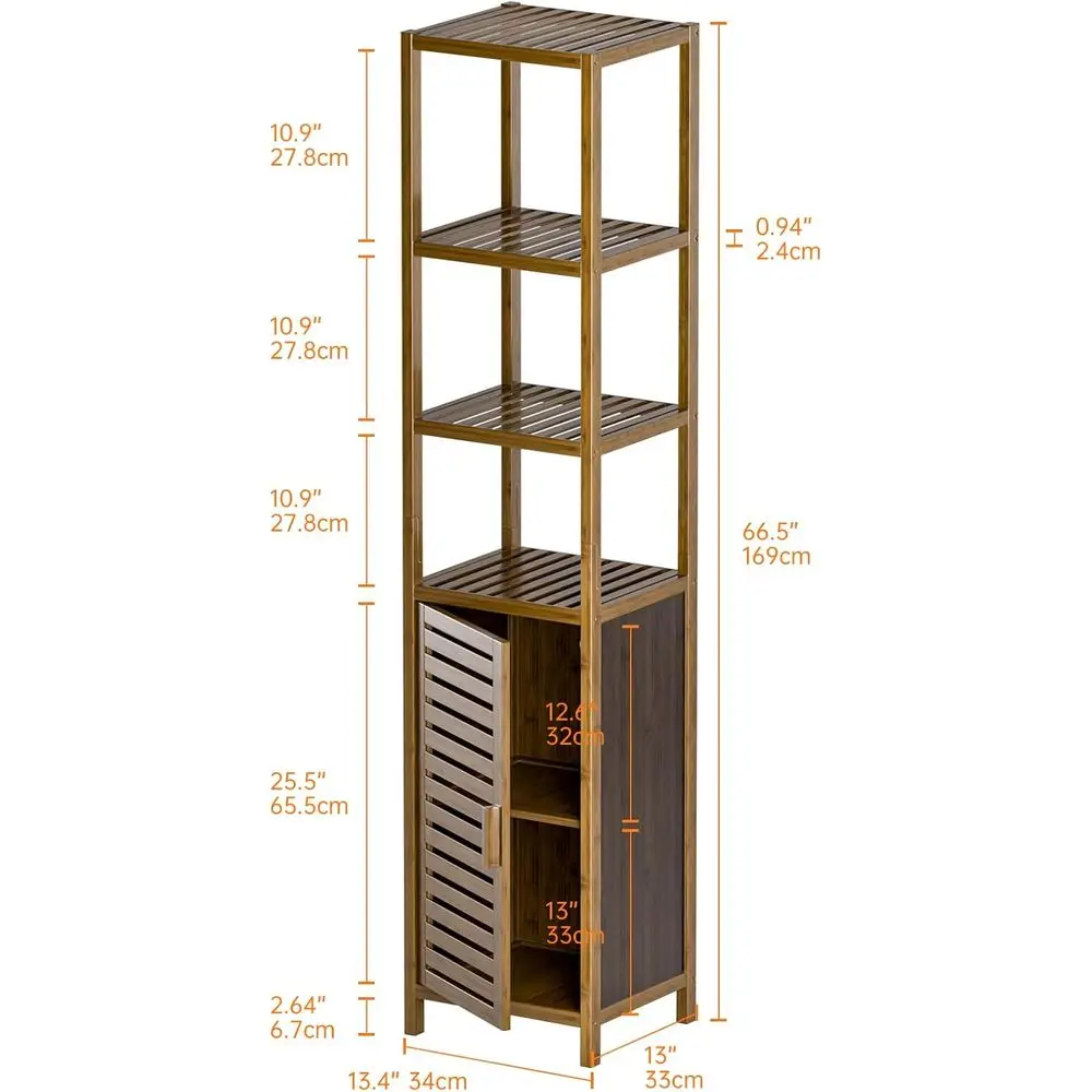 Mobiletto a 6 Ripiani in Bambù e Noce per Stoccaggio Salvaspazio con Ripiani Rimovibili