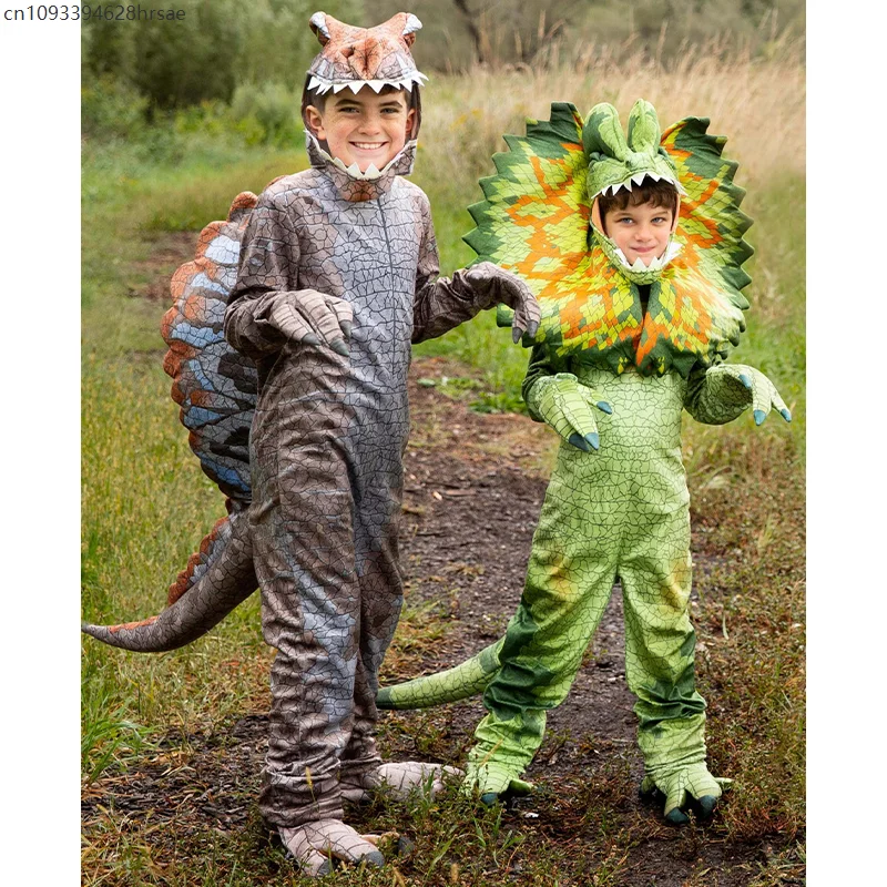جديد 2025 زي T-Rex Dilophosaurus للأولاد للهالوين زي ترايسيراتوبس نيسيي زي ديناصور سبينوصور للأطفال