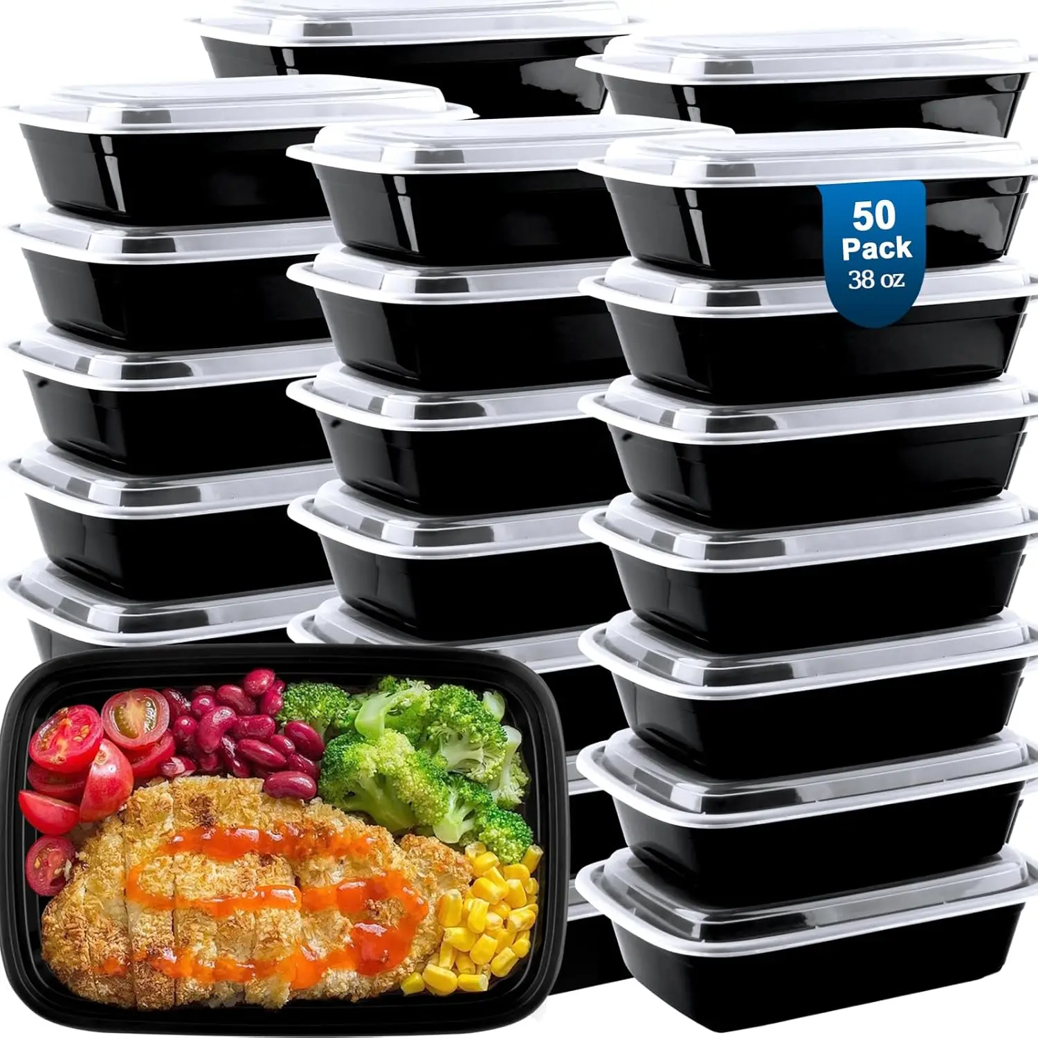 

50 Pack Meal Prep Containers 38 oz, Leakproof To Go Food Containers, Disposable & Reusable Food Prep Containers for Tak