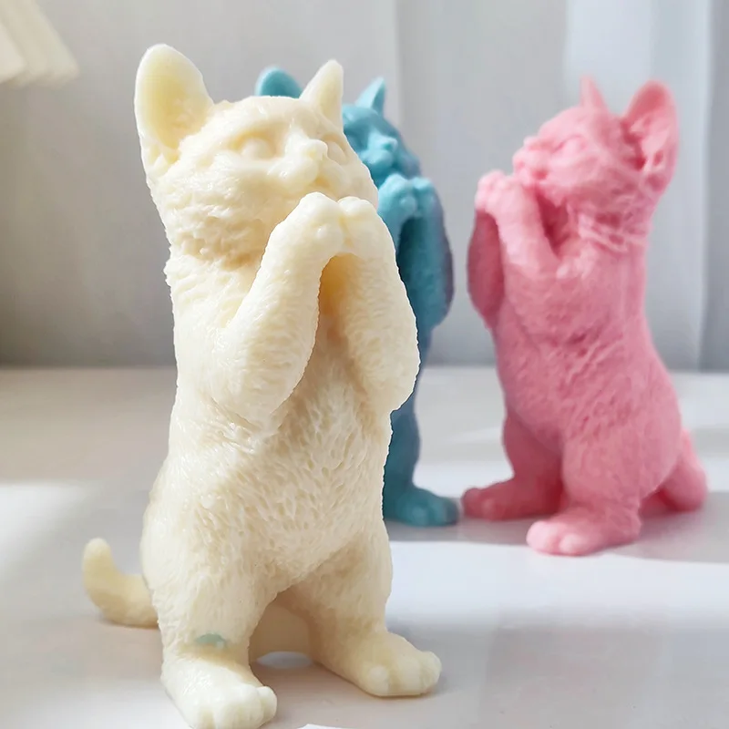 22CM Large 3D Standing cat Candle Mold Animal Soy Wax Silicone Mould Dog Cartoon cat epoxy resin silicone mold gypsum mold