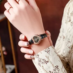 Fashion Rhinestone Heart Dial Women Watches Leather Band Quartz Watch