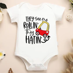 Onesie mignonne pour bébé garçon et fille, vêtements de rue décontractés, barboteuse en coton pour tout-petits, They See Me, Rollin They HBrian, dessin animé Kawaii Harajuku