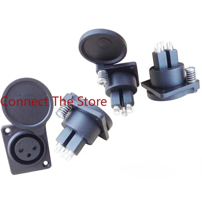 7PCS Supply Microphone Socket Female Plug Waterproof  3P  Seat Black With  Cover