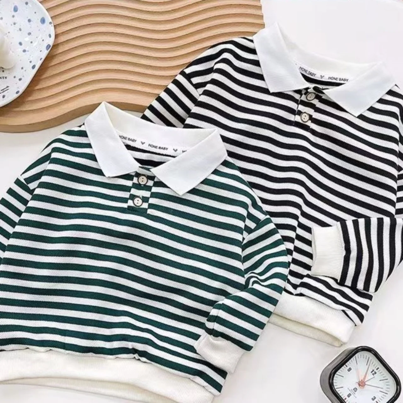 

Children's Long sleeved Polo Shirt 2025 Autumn New Product Boys And Girls' Top Children's Fashion Collar Striped Bottom Shirt
