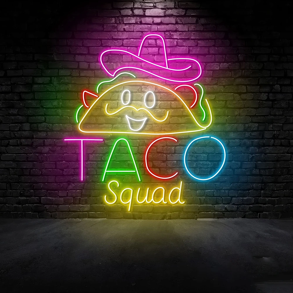 

Taco Squad Led Neon Sign Mexican Tacos Fast Food Store Wall Decor Neon Light Custom Restaurant Kitchen Wall Hanging Neon Signs