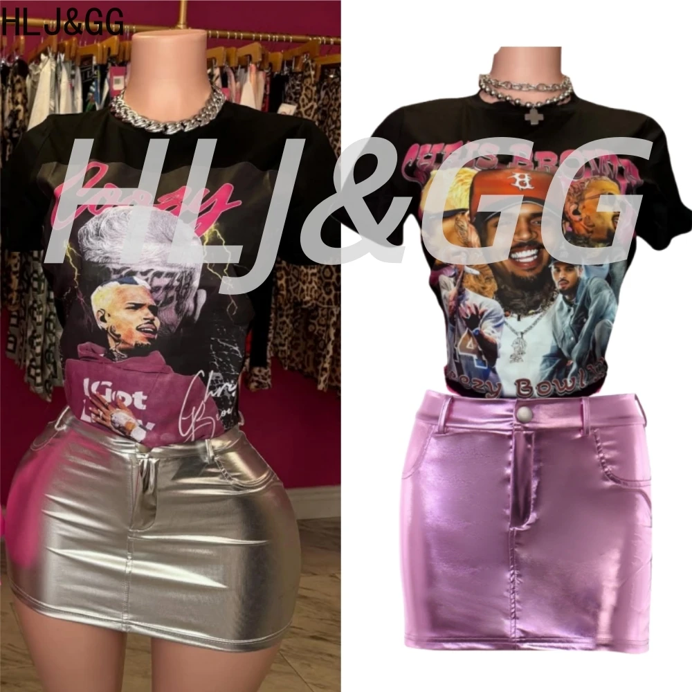 

HLJ&GG Fashion Trend Pattern Print Loose Tshirts And Mini Skirts Two Piece Sets Women New Top Matching Outfits Summer Streetwear