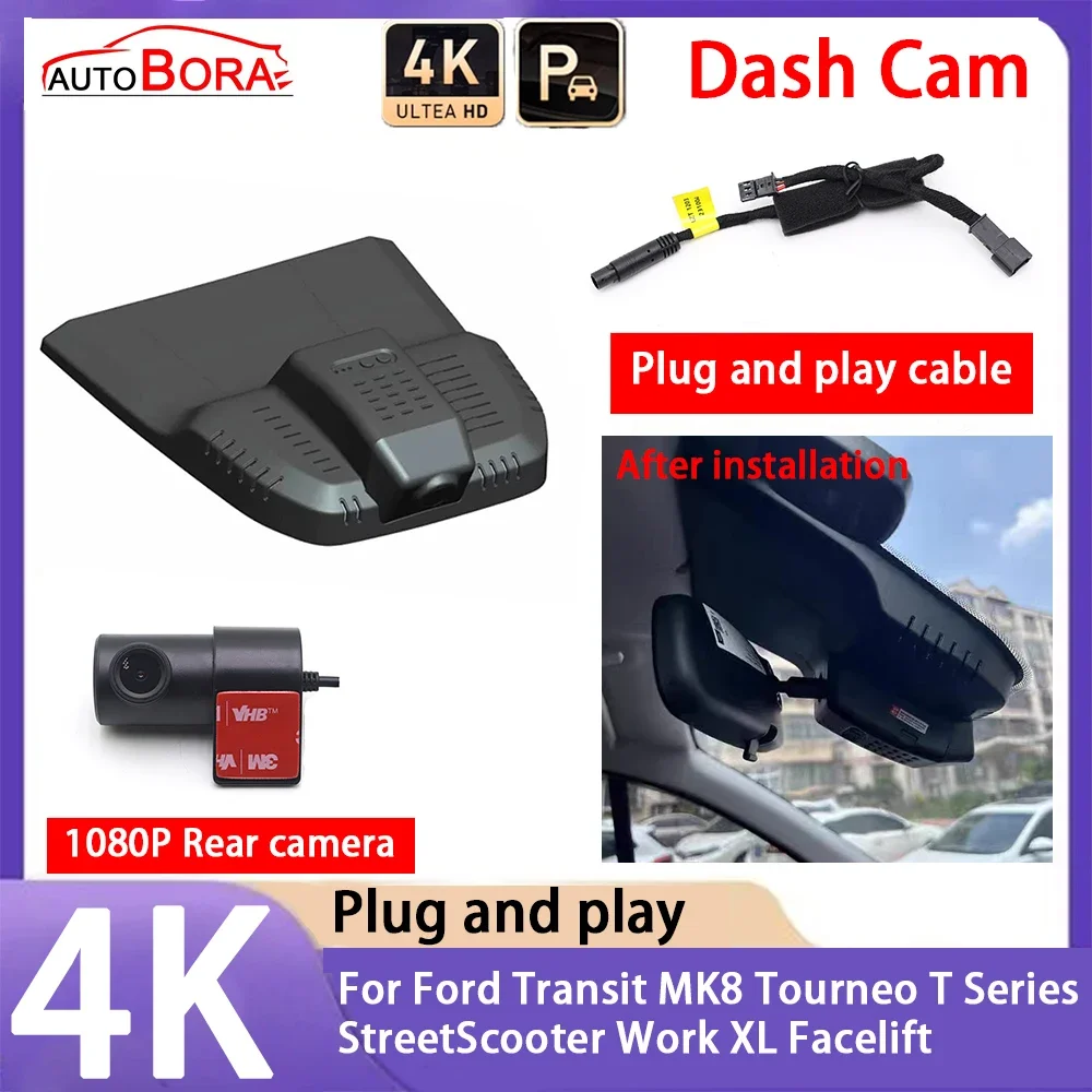 4K 2160P Plug and Play UHD Car Dash Cam Camera Night Vision for Ford Transit MK8 Tourneo T Series StreetScooter Work XL Facelift