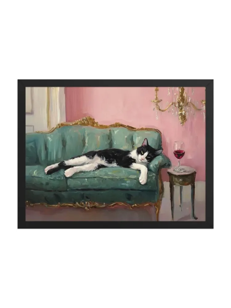 Chat de smoking avec vin rouge, toile sans cadre, décor mural imprimé | Décor de bar d'art de cocktail | Cadeau d'art fin | Art mural tendance pour la maison