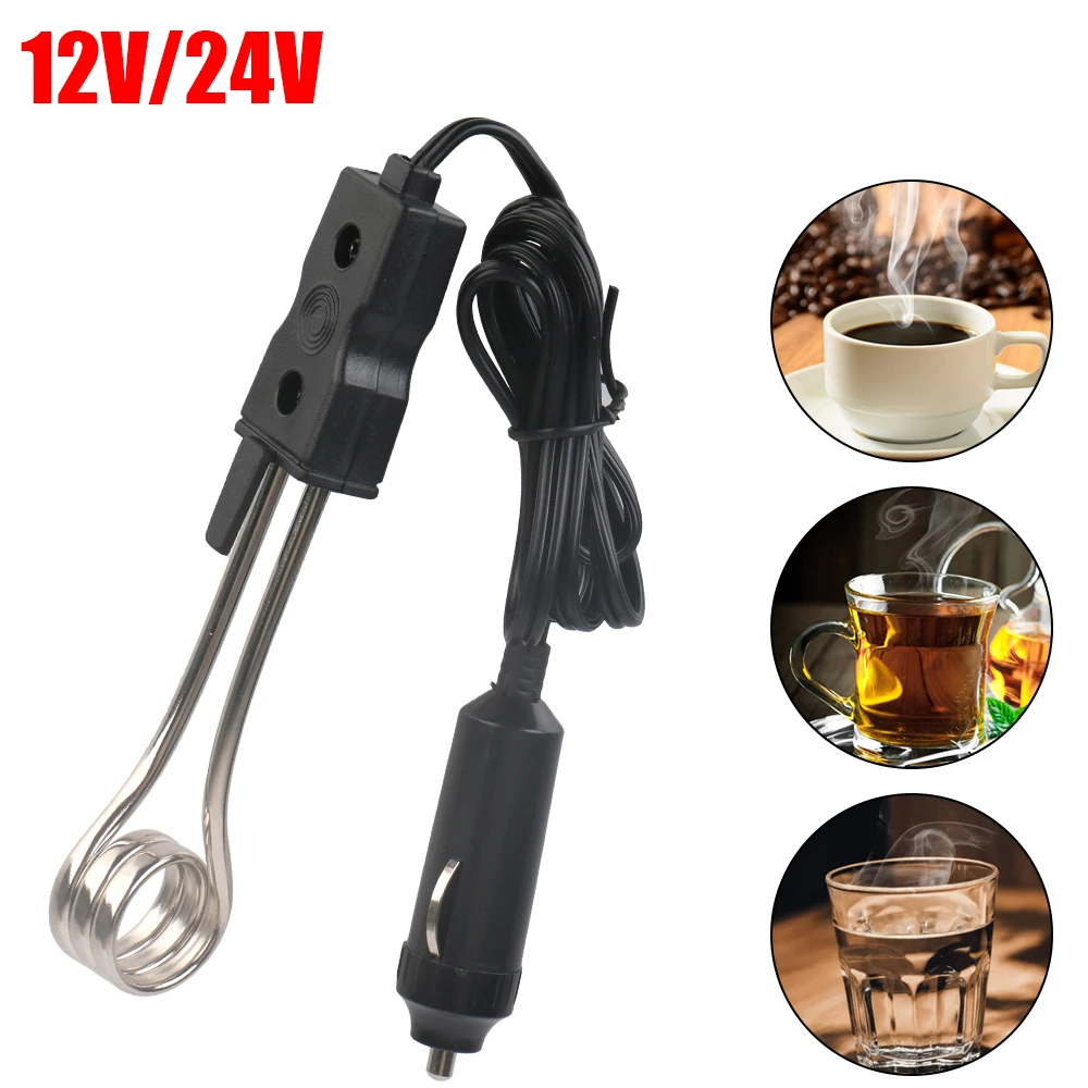 Calentador seguro de alta calidad, calentador de inmersión para coche de 12V y 24V para té, café, agua, encendedor de cigarros, calentador eléctrico portátil