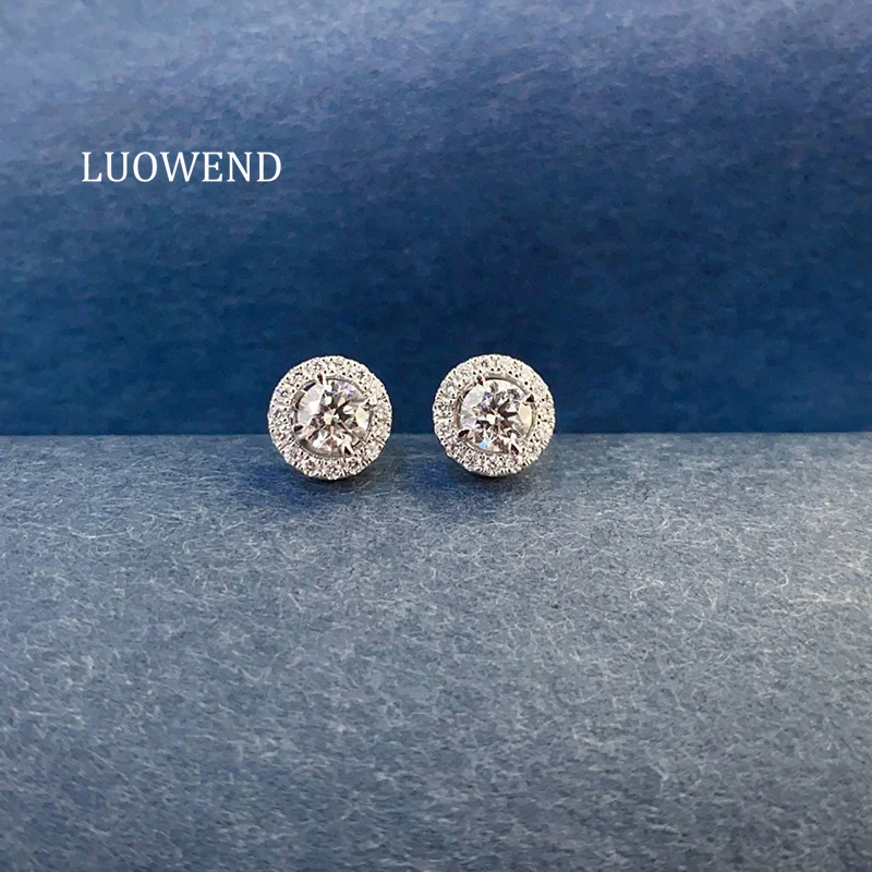 

Серьги LUOWEND из 100% белого золота 18 карат, роскошные серьги-гвоздики круглой формы с настоящими натуральными бриллиантами для женщин, ювелирные изделия для вечеринок
