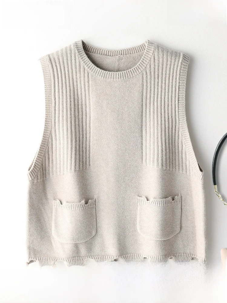 

Smen Poetic Advanced Round Ne Svel Вязаный жилет с потертым подолом для поездок на работу Женский модный полиэтиленовый смесь стандартного кроя ...