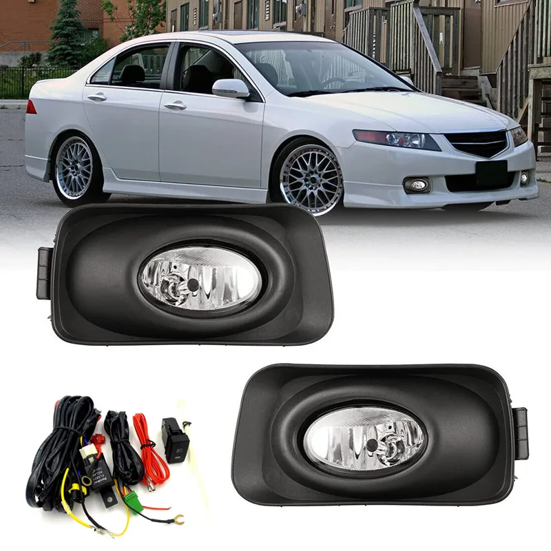 For Acura TSX 2003-2005 Fog Light Bumper Driving Lamps Clear Lens Fog Lights Wiring Switch Kit Bezels Clear Bumper Lamps saaembl