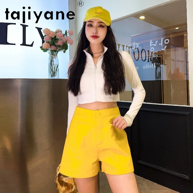 TAJIYANE Genuine Leather Shorts Sheepskin Shorts for Woman Loose Wide‑Leg Women's Shorts Slim Fit Bootyshorts Jorts Multi‑Colors