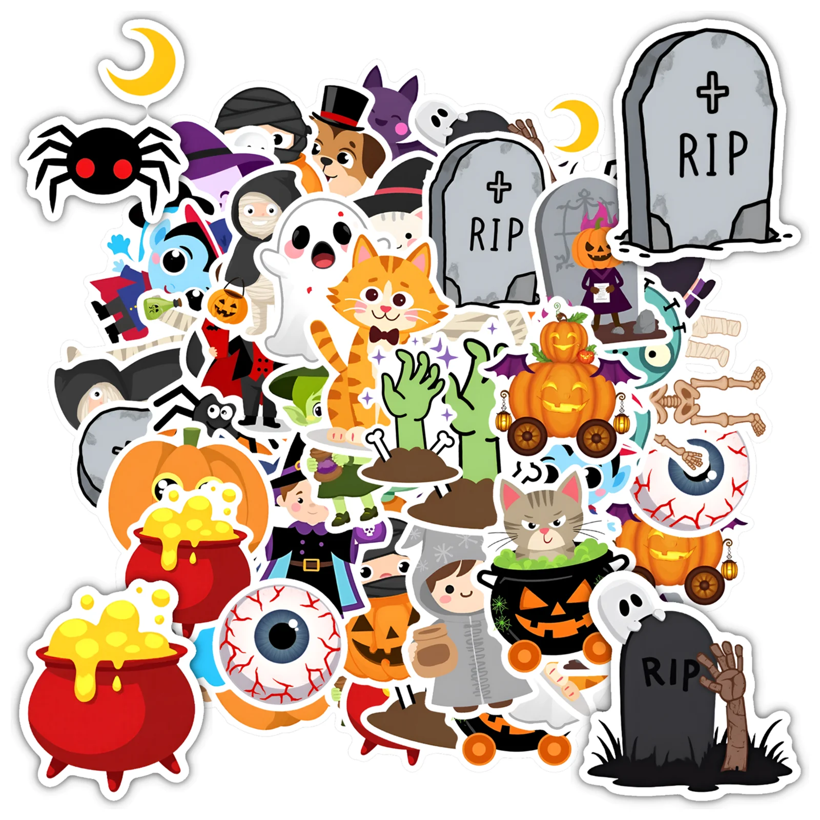 35pcs-50pcs Cartoon Zombies Stickers Playful Halloween Stationery Stickers Halloween Stickers For DIY Phone Laptop Scrapbook