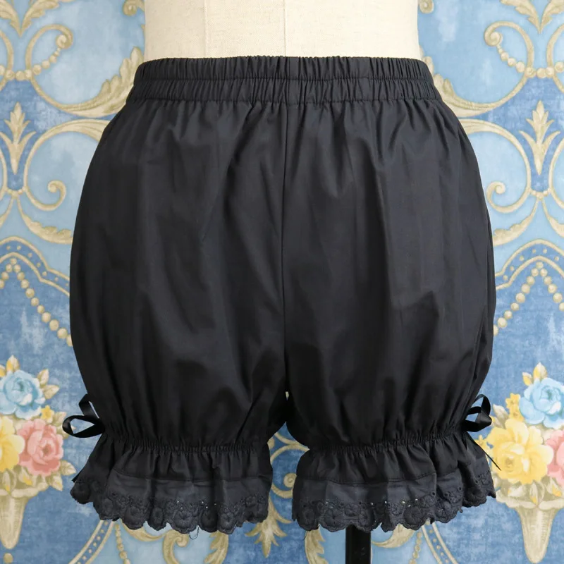 Women Ruffled Lace Trim Pumpkin Shorts Japanese Fashion Bows Loose Bloomer Pants Lolita Cosplay Costume