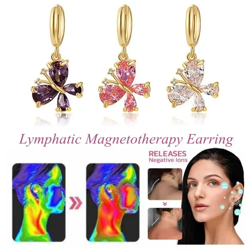 Women's Germanium Ion Rejuvenation Electrical Stone Drop Dangle Earrings Garnet Infrared Lymphatic Magnetic Therapy Earrings