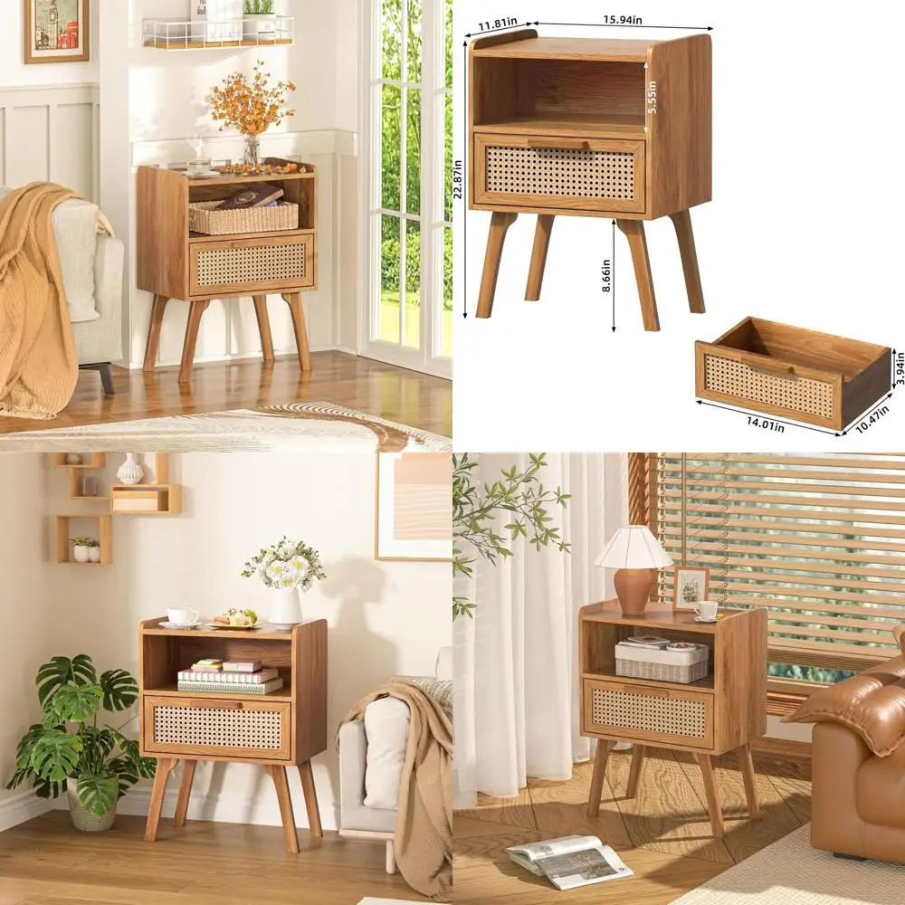 

Пара прикроватных тумбочек из ротанга, приставные столики на деревянных ножках для спальни, общежития и небольших помещений, цвет чайный коричневый