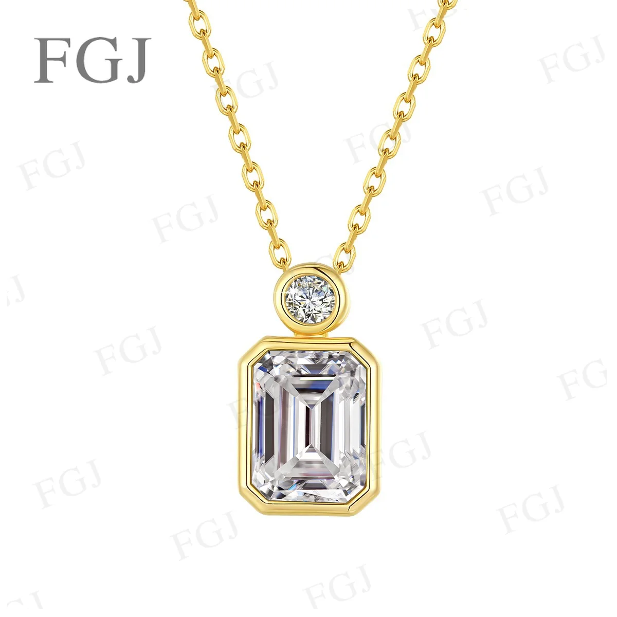 Moissanit-Anhänger-Halskette mit Smaragdschliff, 6 x 8 mm, trendiger, edler Schmuck für Damen, Geschenk zum Jahrestag oder zur Hochzeit. – Detail 8