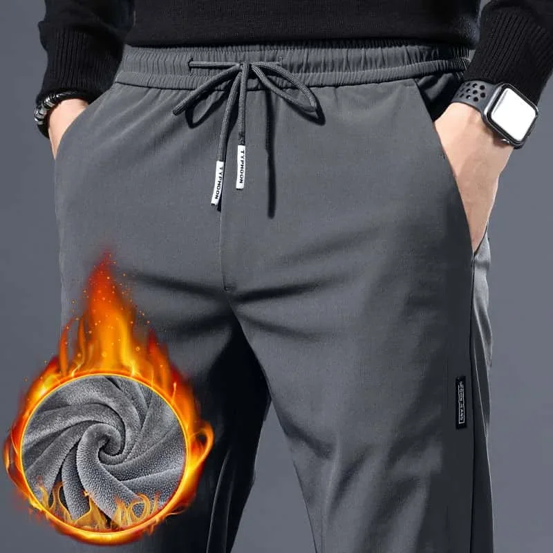 2027 Men's Casual Fleece Lined Loose Fit Straight Leg Sports Pants Autumn Winter Outerwear Spring Cargo Trousers Polyester Fiber