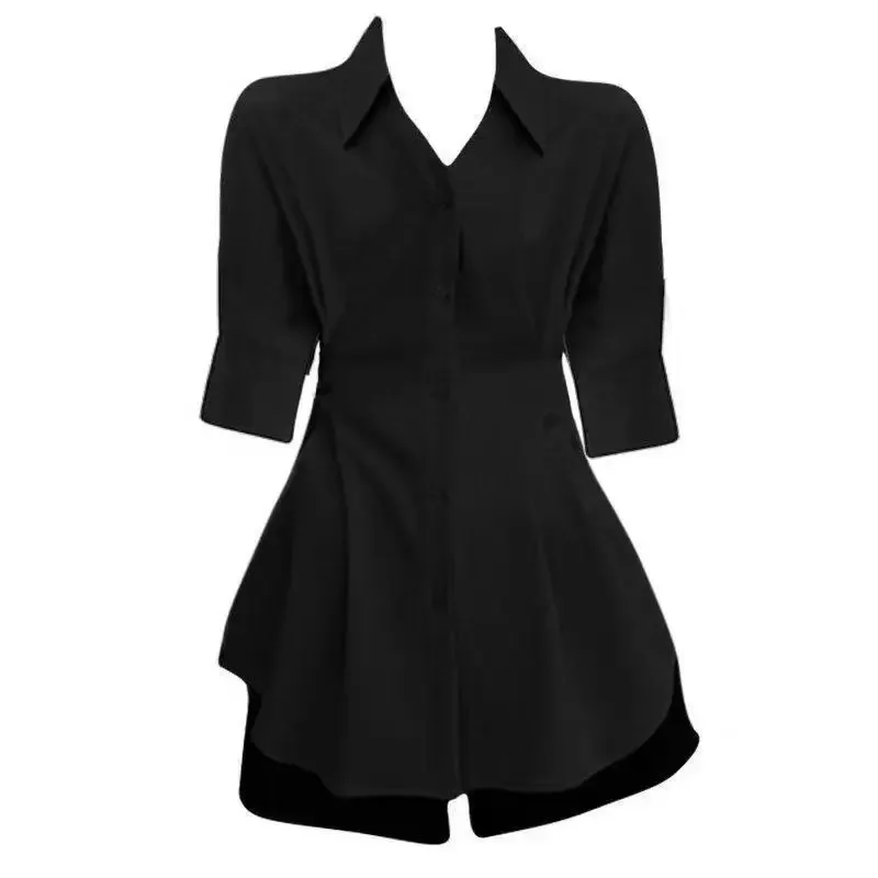 

Large Sized Belly Covering Shirt Spring Summer New Western Style Loose Temperament Waist Cinched Tops Fashion Clothes for Women