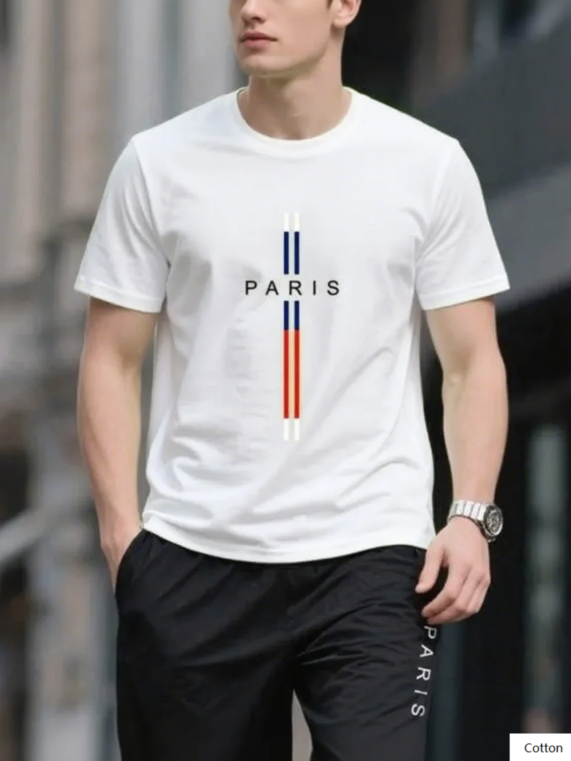 

Pure Cotton Tee Featuring Paris Lettering and Stylish Stripes Great Adore The Elegance of Paris Perfect for Casual Outings S-4XL