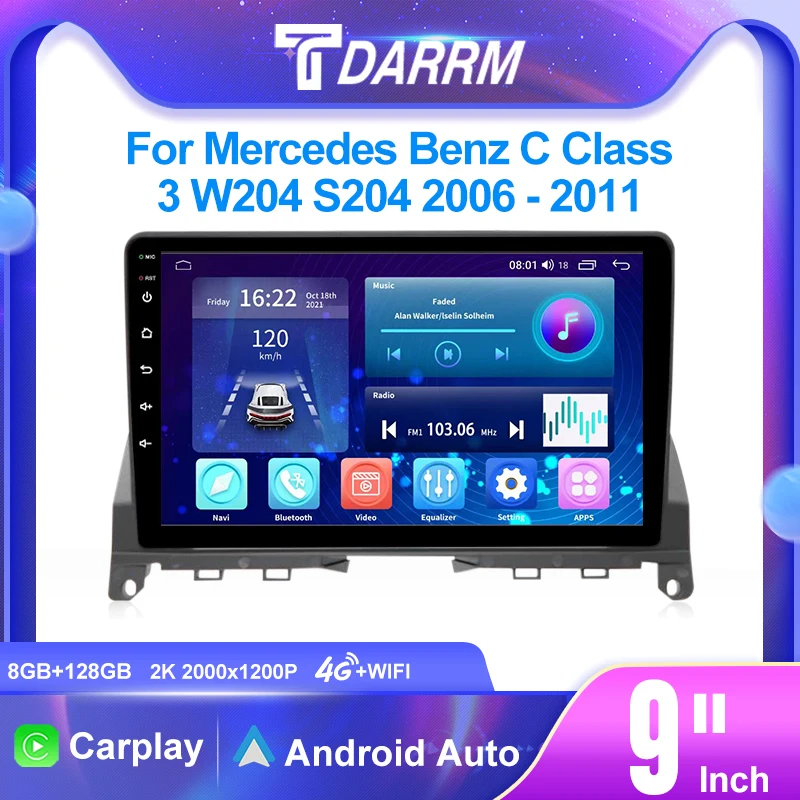 

Автомобильный радиоприемник Automotivo Мультимедиа для Mercedes Benz C Class 3 W204 S204 2006-2011 Навигация WiFi/4G GPS Android 12 Carplay