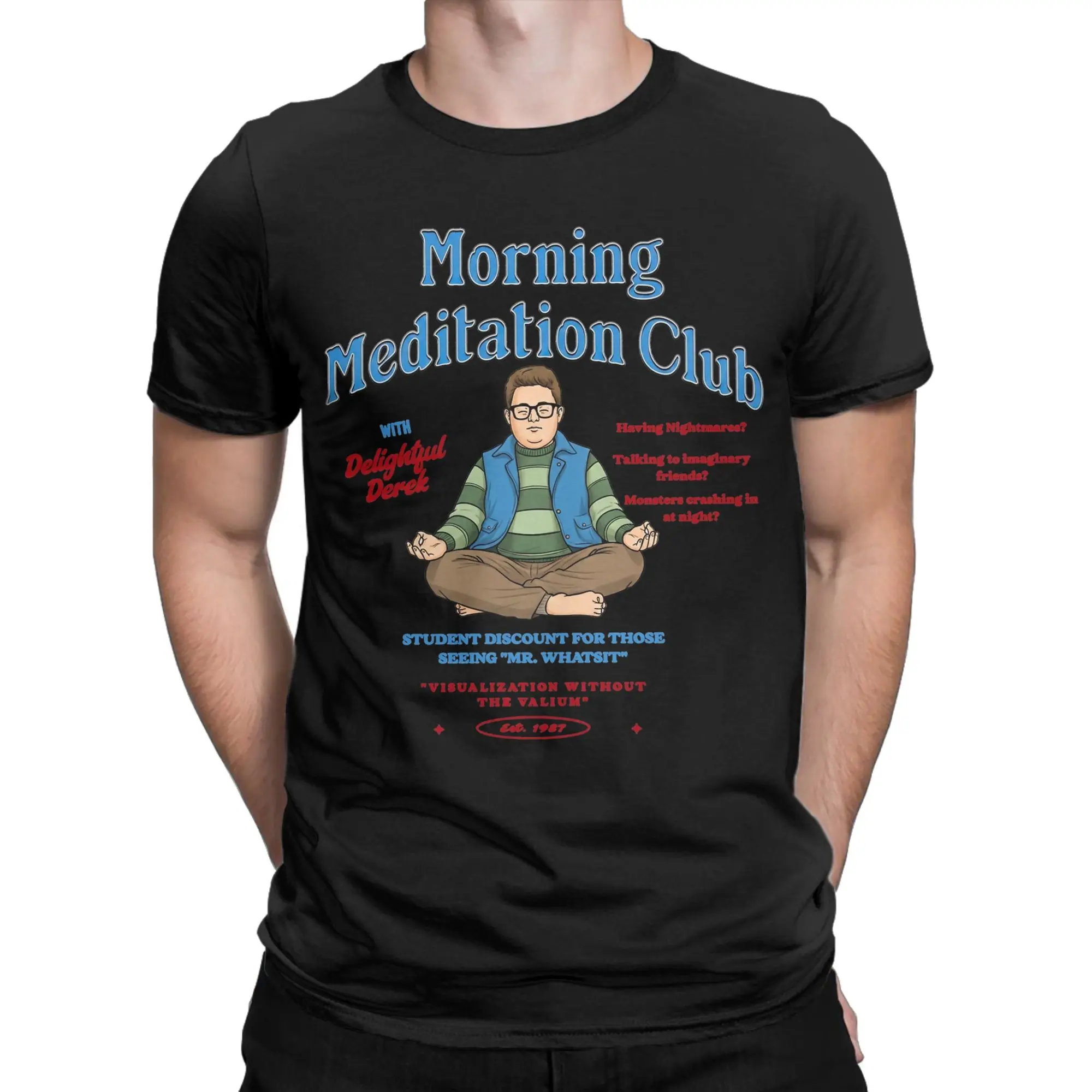 Men's T-Shirt Delightful Derek Turnbow Meditation Club Fun Cotton Tees Short Sleeve horror T Shirt Round Neck Clothing Plus Size