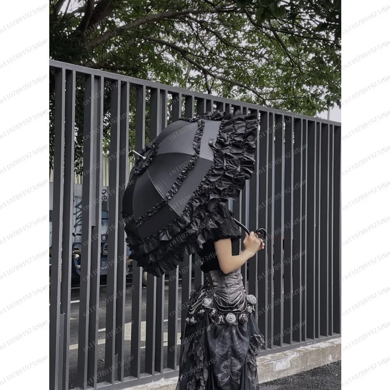 Limited Sweet Lace Lolita Umbrella – Sun & Rain Princess 8-Rib Straight Rod Parasol for Daily Use