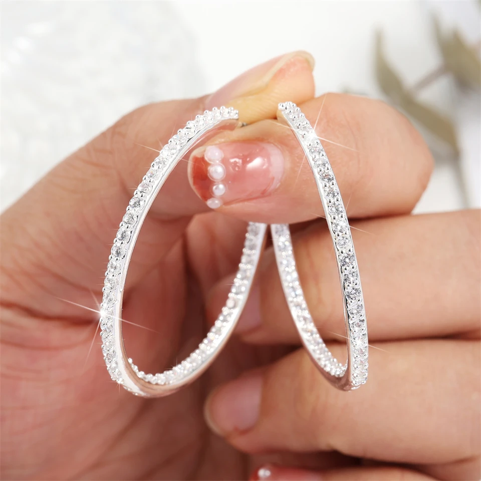 Luxury Shiny Sparkling Zircon CC Shaped Big Hoop Earrings for Women Fashion Circle Earrings Jewelry Gifts