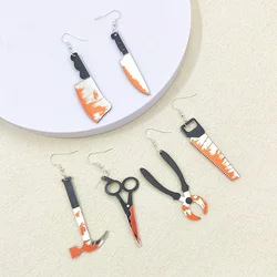 KUGUYS Bloody Halloween Women's Dangling Earrings Kitchen Knife Pliers Saw Scissors Mirror Acrylic Jewelry Accessories