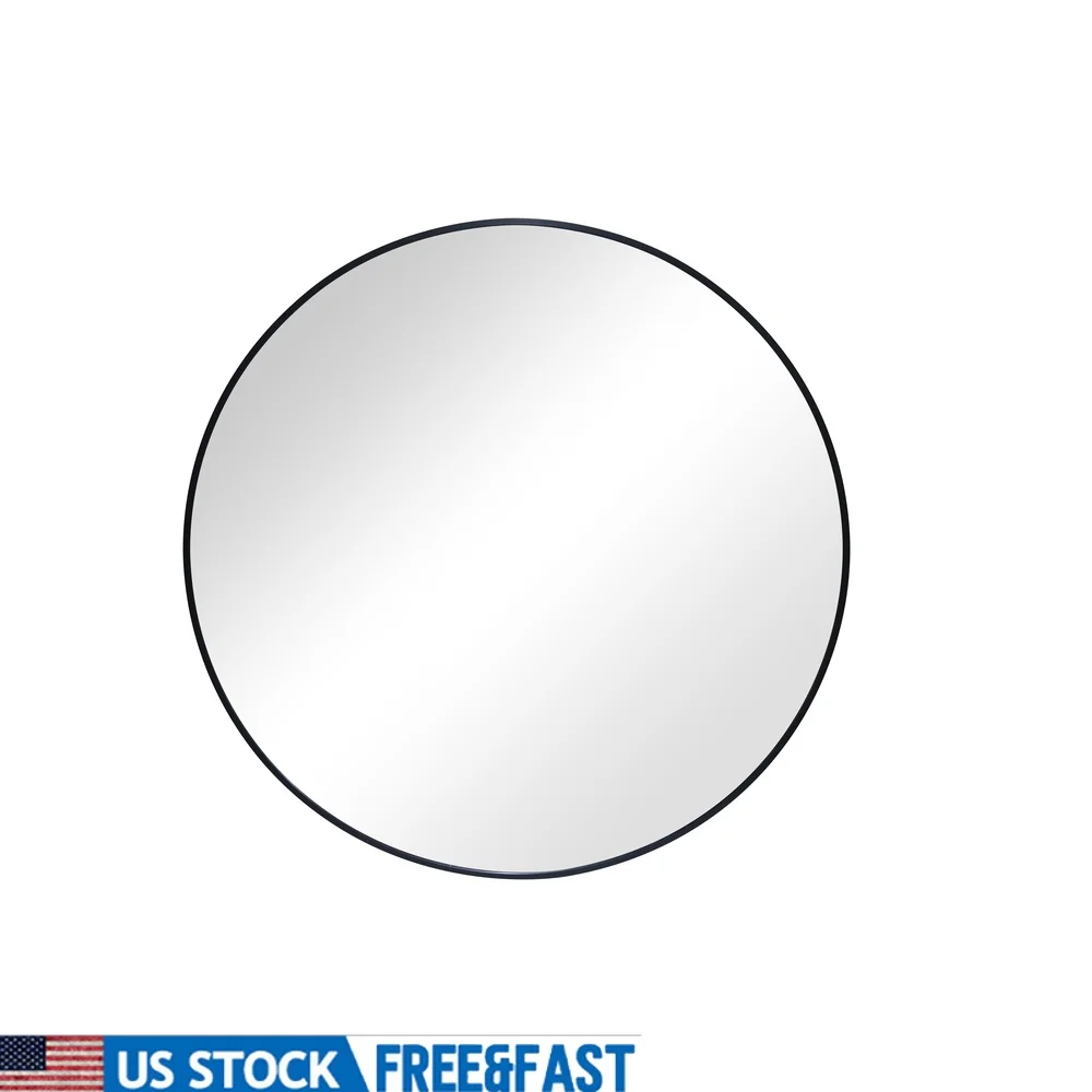 

Round Wall Mirror 32 Inch Diameter Modern Black Finish Decorative Mirror Foyer Bathroom Bedroom Living Room Wall-Mountable