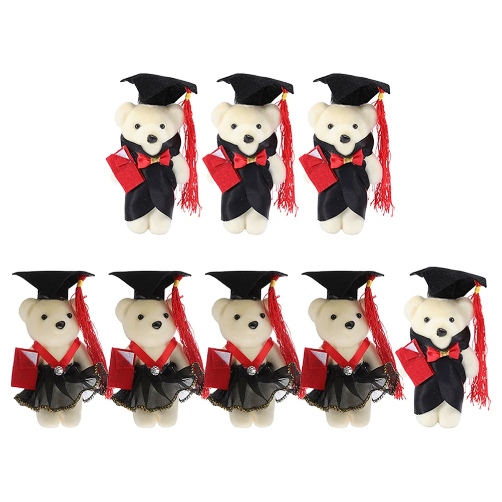 8 Pcs Graduation Season Dr Bear Decors Dolls for Bouquet DIY Supplies Ghetto Plush Gift Toy Non-woven Fabric Cartoon