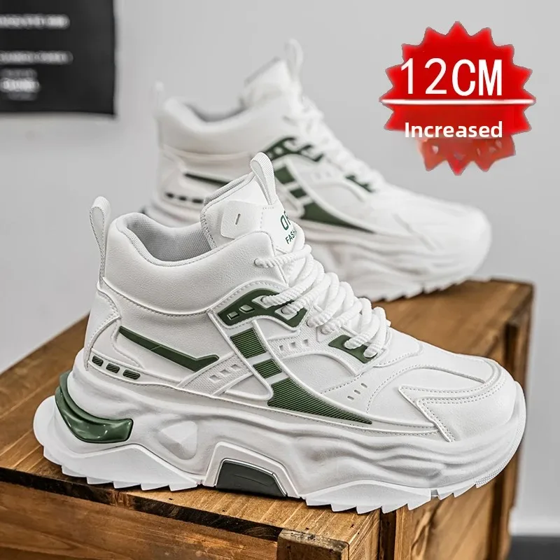 Men's High Top Dad Shoes with Thick Sole And Hidden Height 12cm Increase 10 Casual Sports Shoes for Adults Summer Synthetic